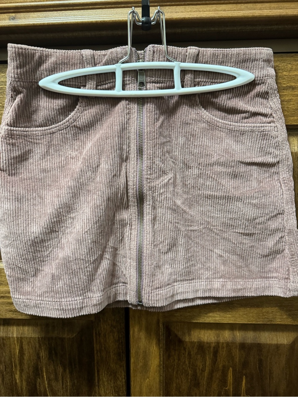 American Eagle Outfitters Dusty Rose Corduroy Front-Zip Mini Skirt